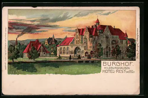 Lithographie Hildburghausen, Hotel-Rest, Burghof