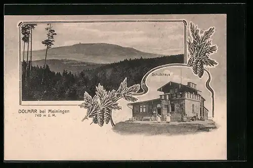 AK Dolmar bei Memmingen, Schutzhaus, Berge