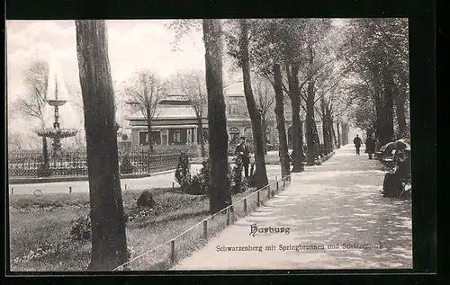 AK Harburg, Schwarzenberg mit Springbrunnen und Schützenpark