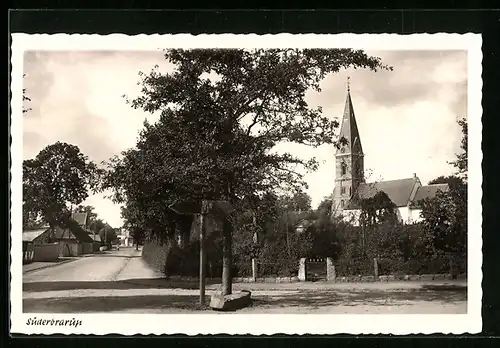 AK Süderbrarup, Strassenpartie mit Kirche