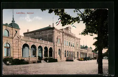 AK Landau, Ansicht Bahnhof