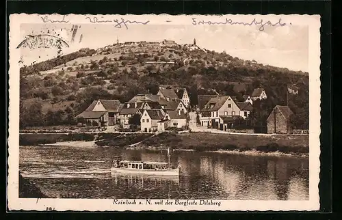 AK Rainbach a. N., Ortsansicht mit der Bergfeste Dilsberg