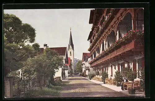 AK Oberstdorf, Kirchstrasse mit Löwen-Dependance