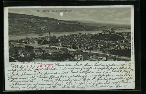 Mondschein-Lithographie Bingen, Blick von Bingerbrück