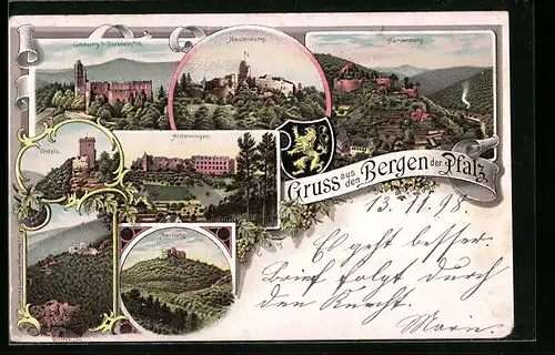 Lithographie Dürkheim /Pfalz, Limburg, Madenburg, Hardenburg, Maxburg