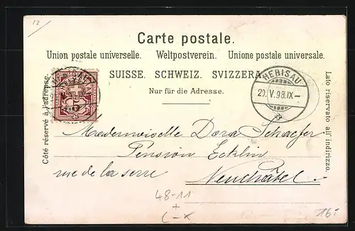 Lithographie Bern, Teilansicht mit Stadtwappen, optische Täuschung