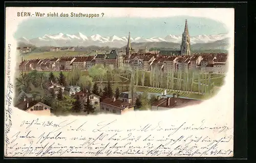 Lithographie Bern, Teilansicht mit Stadtwappen, optische Täuschung