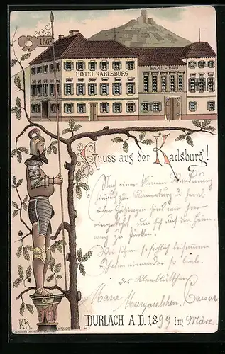 Lithographie Durlach, Hotel Karlsburg mit Saal-Bau