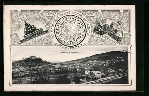 AK Spangenberg, Festpostkarte 1909, 600 jähr. Feier d. Erneuerung d. Stadtrechte, Panorama