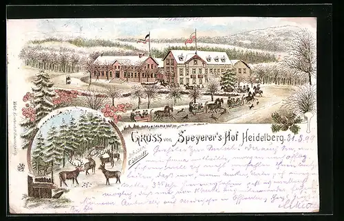 Winter-Lithographie Heidelberg, Gasthof Speyerers Hof, Inhaber: E. Schmidt