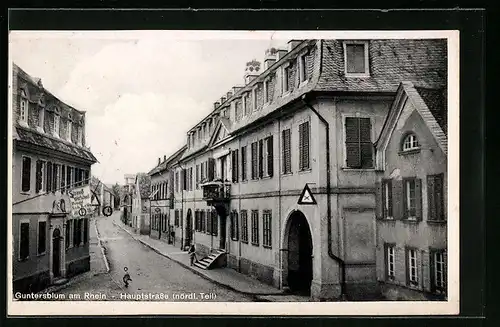 AK Guntersblum /Rhein, Nördlicher Teil der Hauptstrasse mit Gasthaus Strausswirtschaft