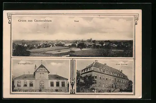 AK Guntersblum, Totalansicht, Kleinkinderschule und Altes Schloss