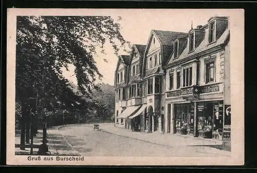 AK Burscheid, Strassenpartie mit Drogerie