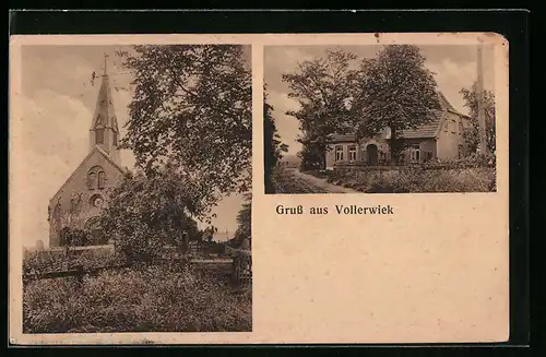 AK Vollerwiek, Kirche, Gebäudeansicht