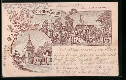 Lithographie Döhren, Gasthaus Döhrener Turm