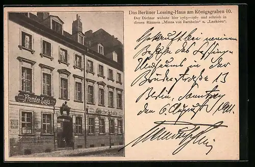 AK Berlin, Hotel Lessing-Haus am Königsgraben 10