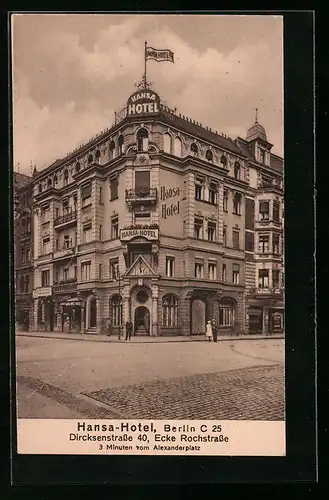 AK Berlin, Hansa-Hotel, Dircksenstr. 40 Ecke Rochstr.