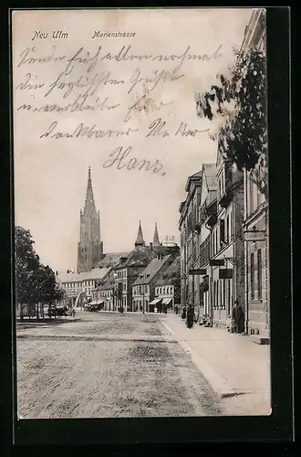 AK Neu-Ulm, Marienstrasse mit Hotel Bayrischer Hof