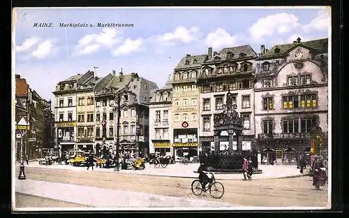 AK Mainz, Marktplatz u. Marktbrunnen