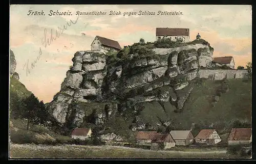 AK Pottenstein /Fränk. Schweiz, Romantischer Blick gegen Schloss