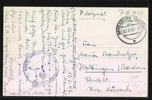 AK Offenburg, Ortsansicht mit Bergen