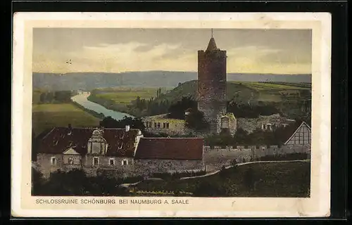 AK Schönburg bei Naumburg, Schlossruine mit Fluss