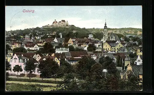 AK Coburg, Ortsansicht mit Kirche