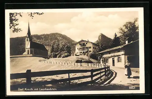 AK Kreuth, Dorf mit Leonhardstein