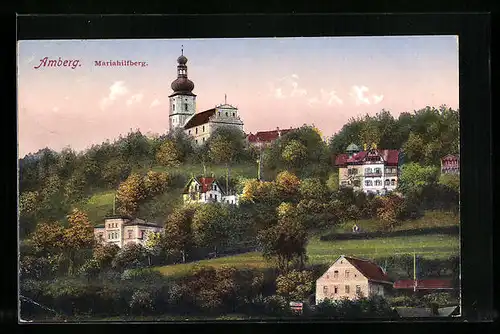 AK Amberg, Mariahilfberg mit Kirche und Häusern