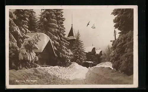 AK Bühl /Schwarzwald, Kurhaus Hundseck bei Schneefall