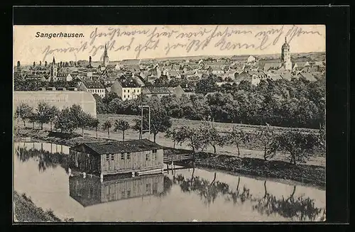 AK Sangerhausen, Ortsansicht mit Gewässer