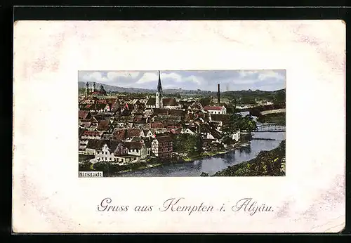 AK Kempten i. Allgäu, Altstadt mit Kirche und Fluss