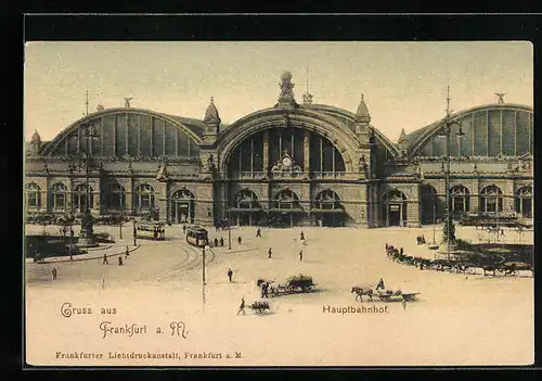 AK Frankfurt a. M., Hauptbahnhof mit Pferdekutschen