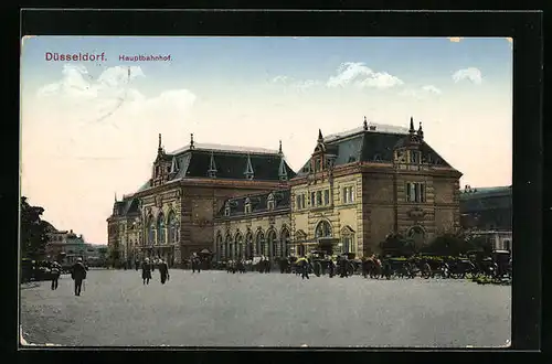 AK Düsseldorf, Hauptbahnhof mit Pferdekutschen