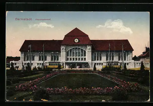 AK Darmstadt, Hauptbahnhof mit Grünanlage