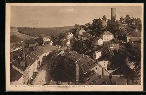 AK Lobenstein, Blick vom Kirchturm auf den Markt und den alten Turm