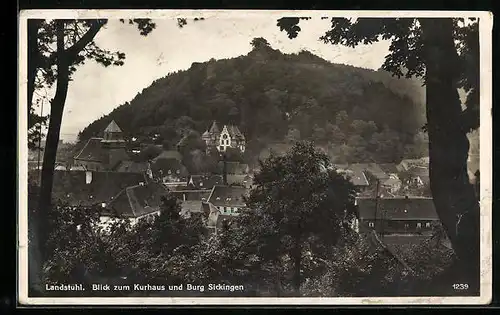 AK Landstuhl, Blick zum Kurhaus und Burg Sickingen