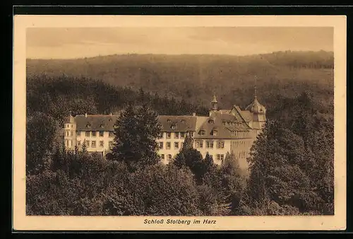 AK Stolberg im Harz, Schloss aus der Vogelschau