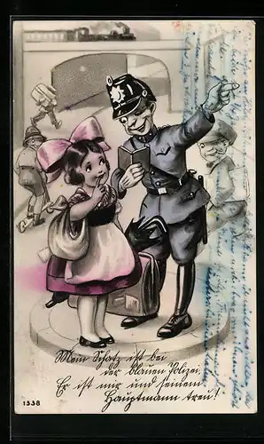 AK Polizist weist einem Mädchen den Weg