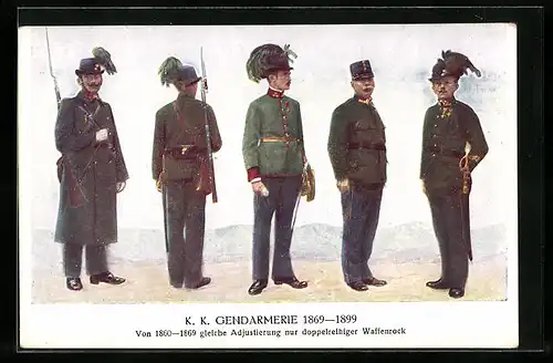 AK Uniformen der K. K. Gendarmerie 1869-1899