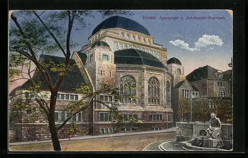 AK Essen, Synagoge und Jahrhundertbrunnen