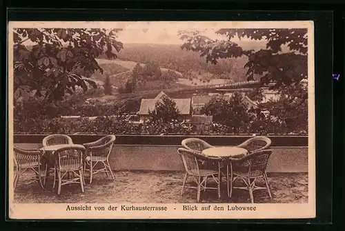 AK Langsteerofen b. Driesen-Vordamm, Kurhaus Lubowsee, Aussicht von der Terrasse auf den Lubowsee