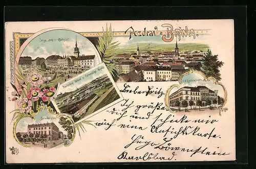 Lithographie Brna, C. K. Gymnasium und Besedni düm