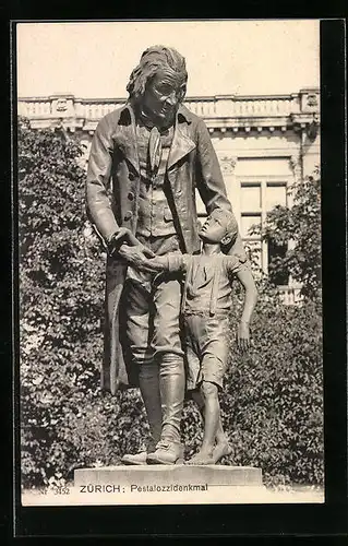 AK Zürich, Pestalozzidenkmal im Sonnenschein