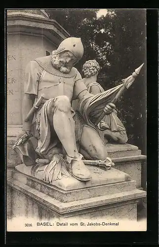 AK Basel, Detail vom St. Jakobs-Denkmal
