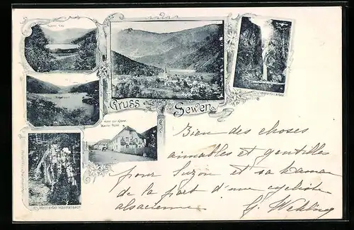 AK Sewen, Hotel zur Krone, Sewen See, Wasserfall Alfeld, Teilansicht