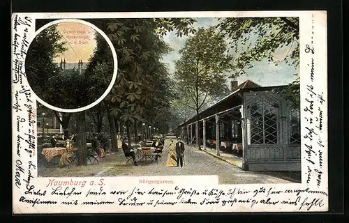 AK Naumburg a. S., Gasthaus Bürgergarten, Durchblick v. Rosenhügel n. d. Dom