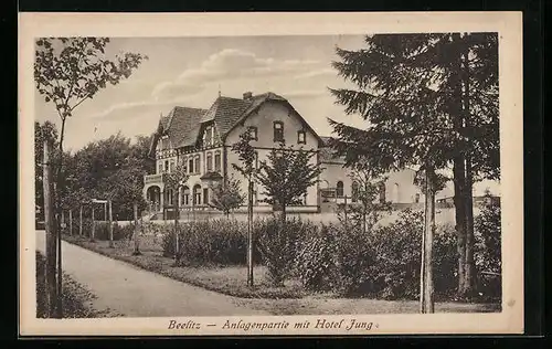 AK Beelitz, Anlagenpartie mit Hotel Jung