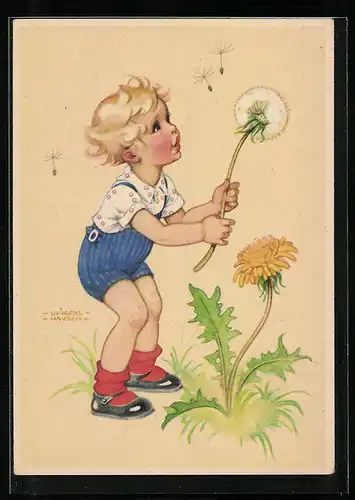 Künstler-AK Ilse Wende-Lungershausen: Kleinkind mit Pusteblume