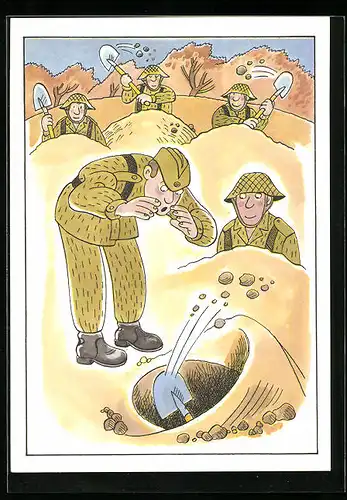 AK Soldaten der NVA bei Grabungen in der Wüste, Karikatur